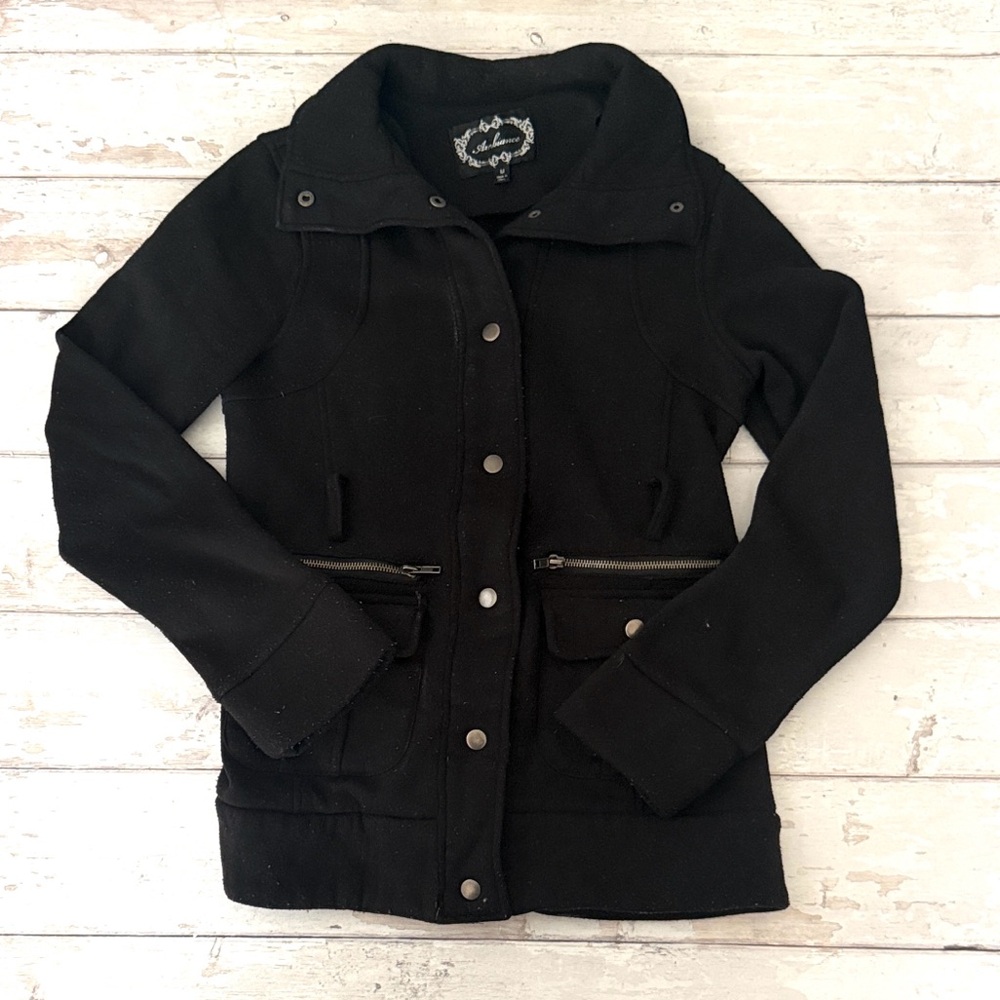 Ambiance M Womens Black Peacoat Fleece Jacket Coat Size Medium